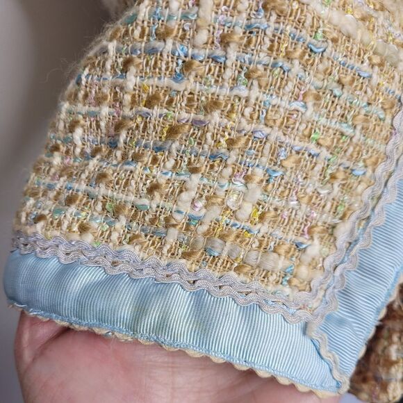 ECI beige boucle tweed blazer with blue trim  plazacore jacket M‎ - Picture 6 of 12